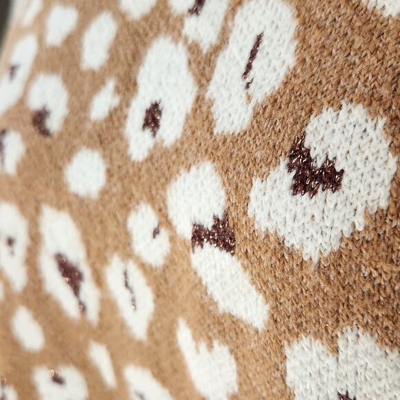 🐆 LOFT Leopard Print Mock Neck Sweater | Tan & White Metallic Accent | Size M - Picture 7 of 10